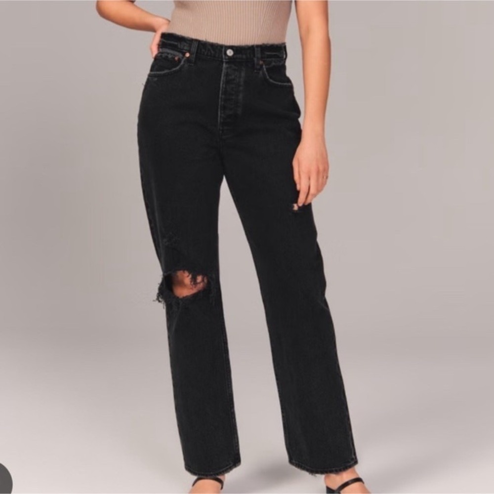 Abercrombie & Fitch The Dad High Rise Curve Love Black Wash Denim Jeans Size 10S